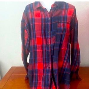 Old Navy Red and Blue Boyfriend Flannel